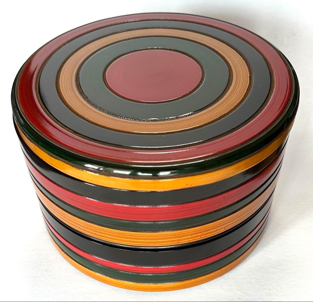 独楽重 丸重 重箱 三段重 菓子器 漆器 漆芸 独楽塗 骨董 古美術 古道具